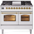 ILVE Nostalgie II 40 Dual Fuel Natural Gas Range in White with Brass Trim, UPD40FNMPWHG