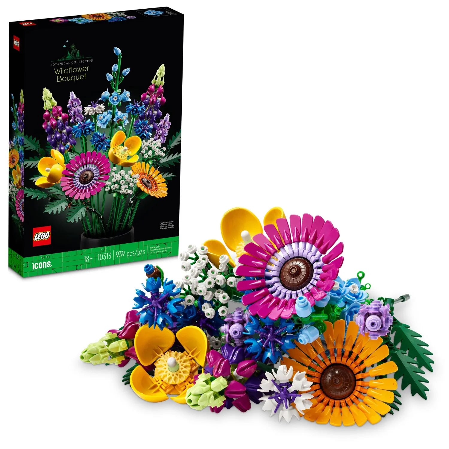 LEGO Icons Wildflower Bouquet Set - Artificial Flowers with Poppies and Lavender, Adult Collection, Unique Home D��cor, Botanical Piece for Anniversary Gift, 10313