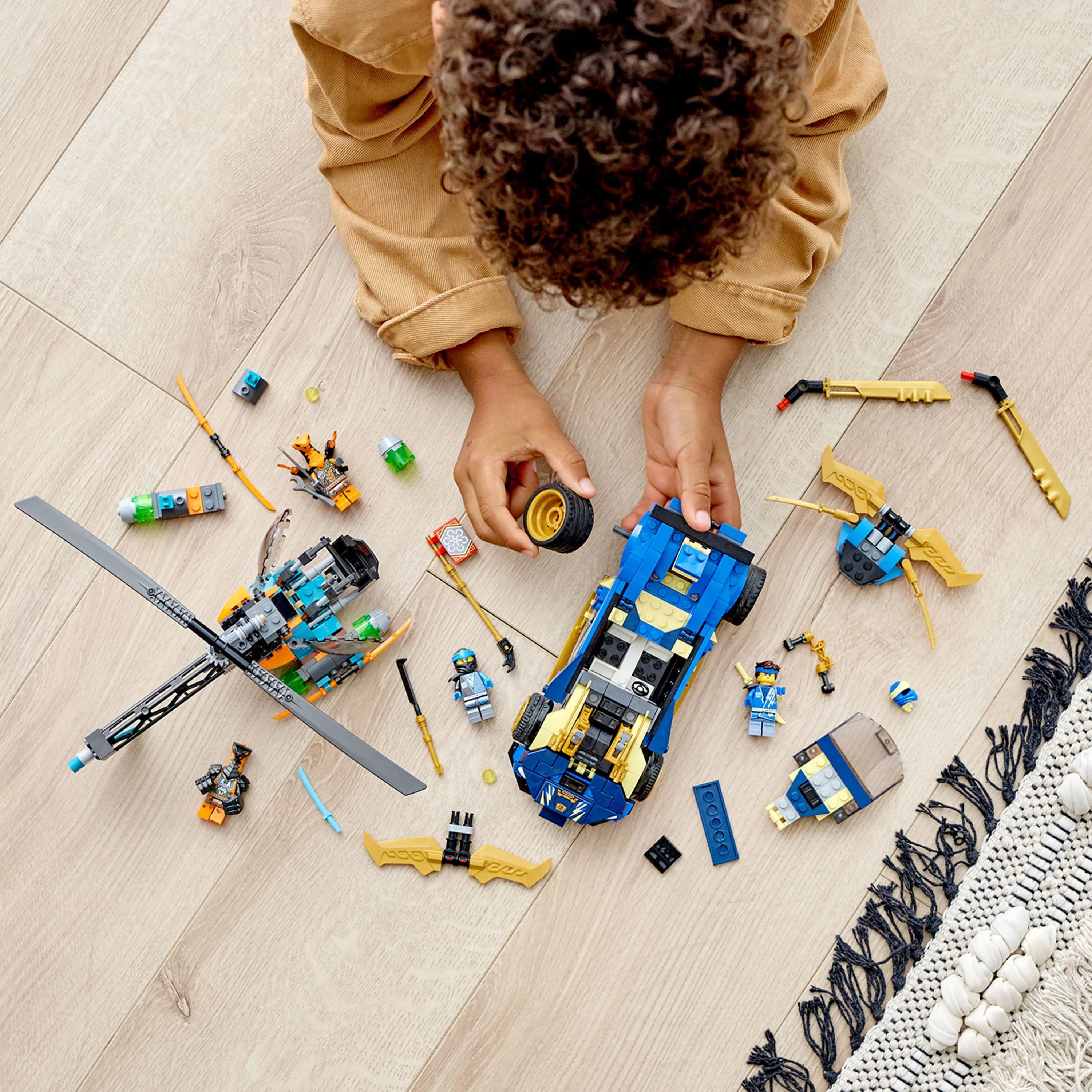 LEGO NINJAGO Jay and Nya's Race Car EVO Set 71776 with Helicopter and Snake Figure P2408