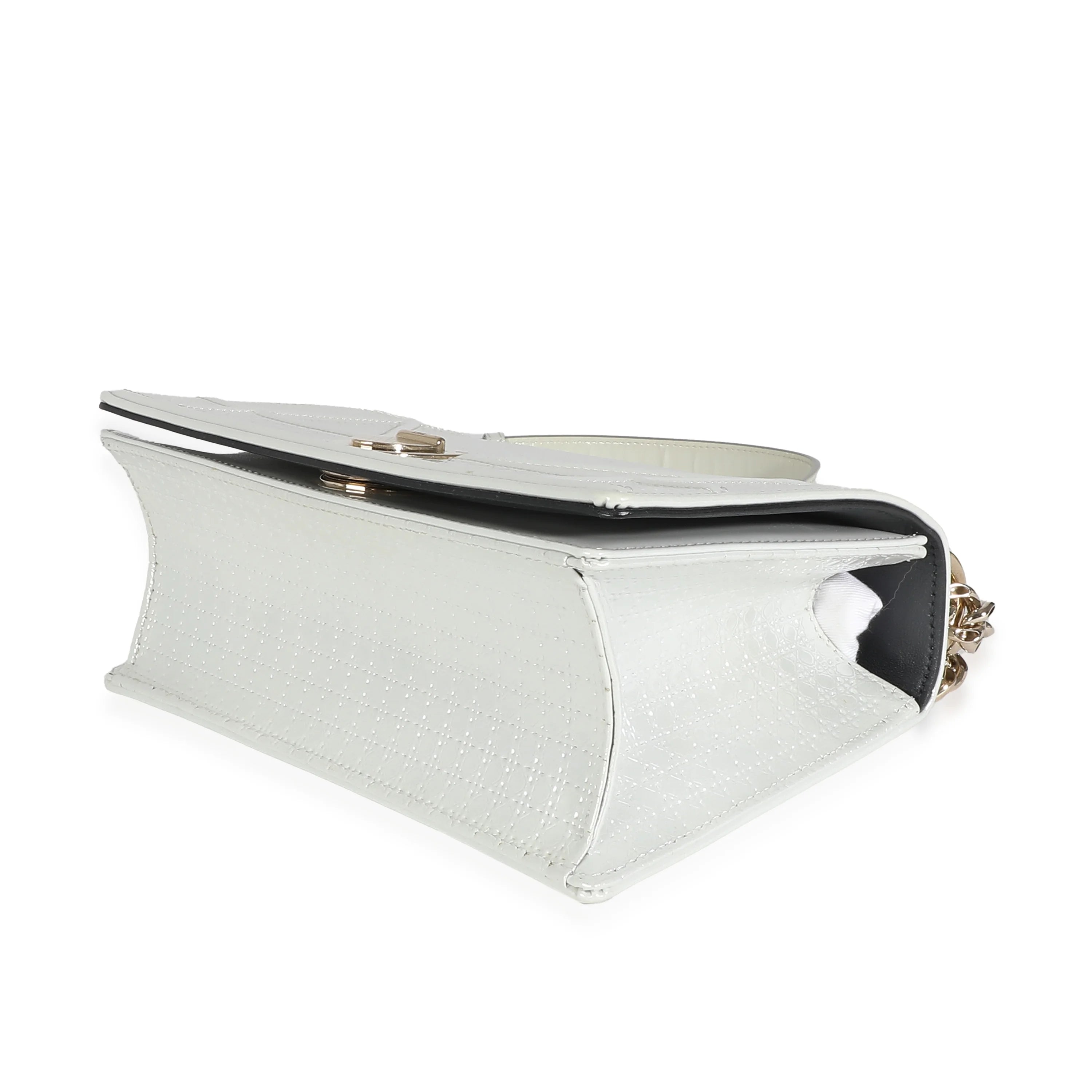 Christian Dior White Micro Cannage Patent Small Diorama Flap Bag H47033