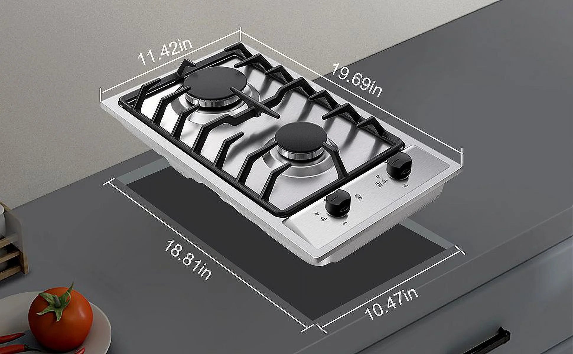 12 inch 2-Burner Stainless Steel Gas Cooktop NG/LPG Convertible W830893