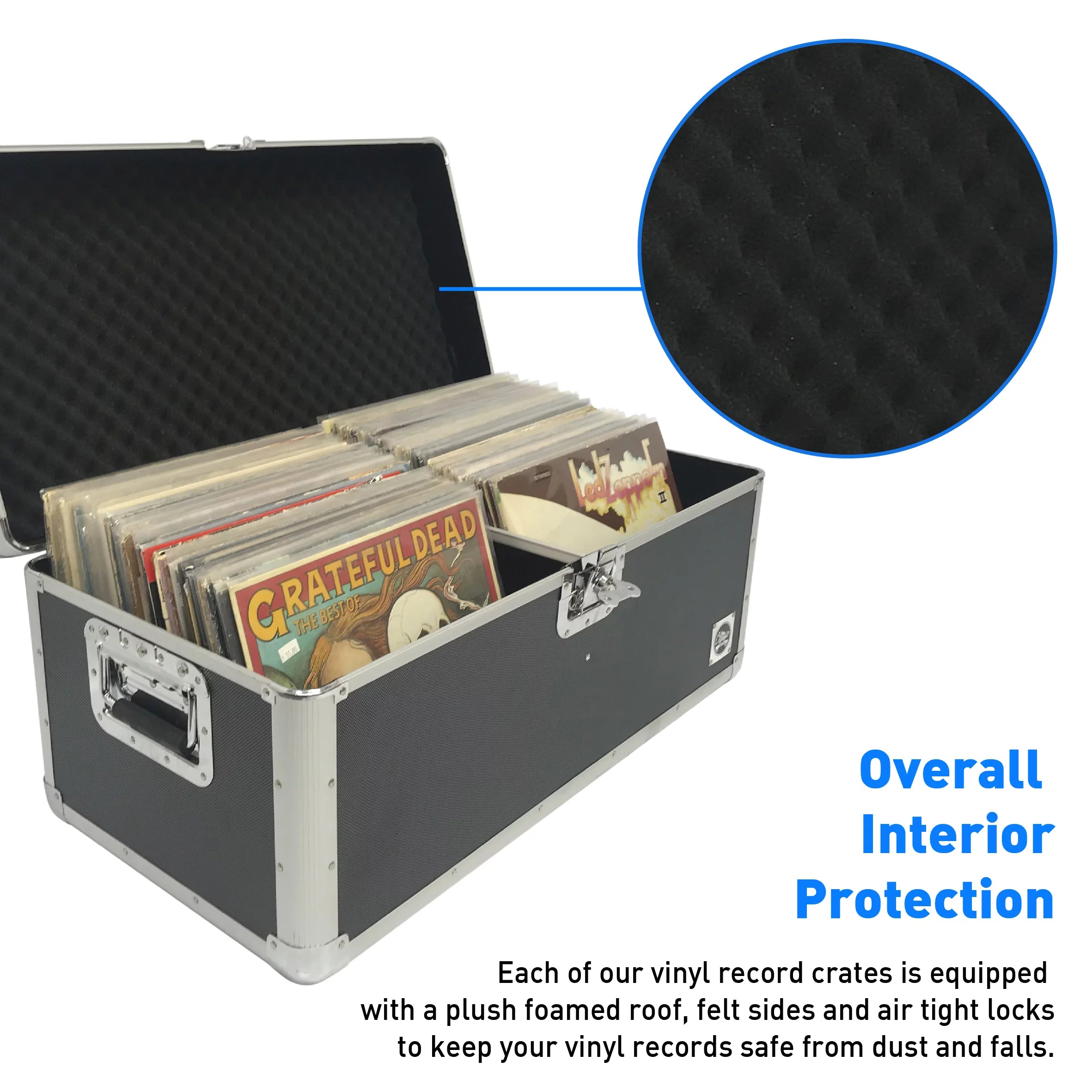 Classic Acts Vinyl Record Album Storage Case – Aluminum LP Crate, Holds 150 Records H60020