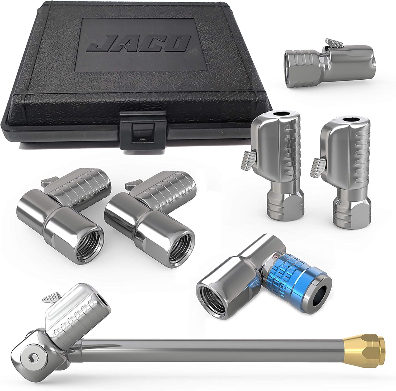 JACO Lightning Tire Air Chuck Kit (Set of 7) | Open Flow, 1/4" F-NPT