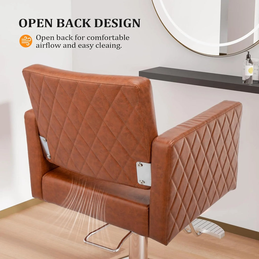 Salon Chair for Hair Stylist, Hydraulic Barber Chair with Aluminium Footrest, Brown M2726