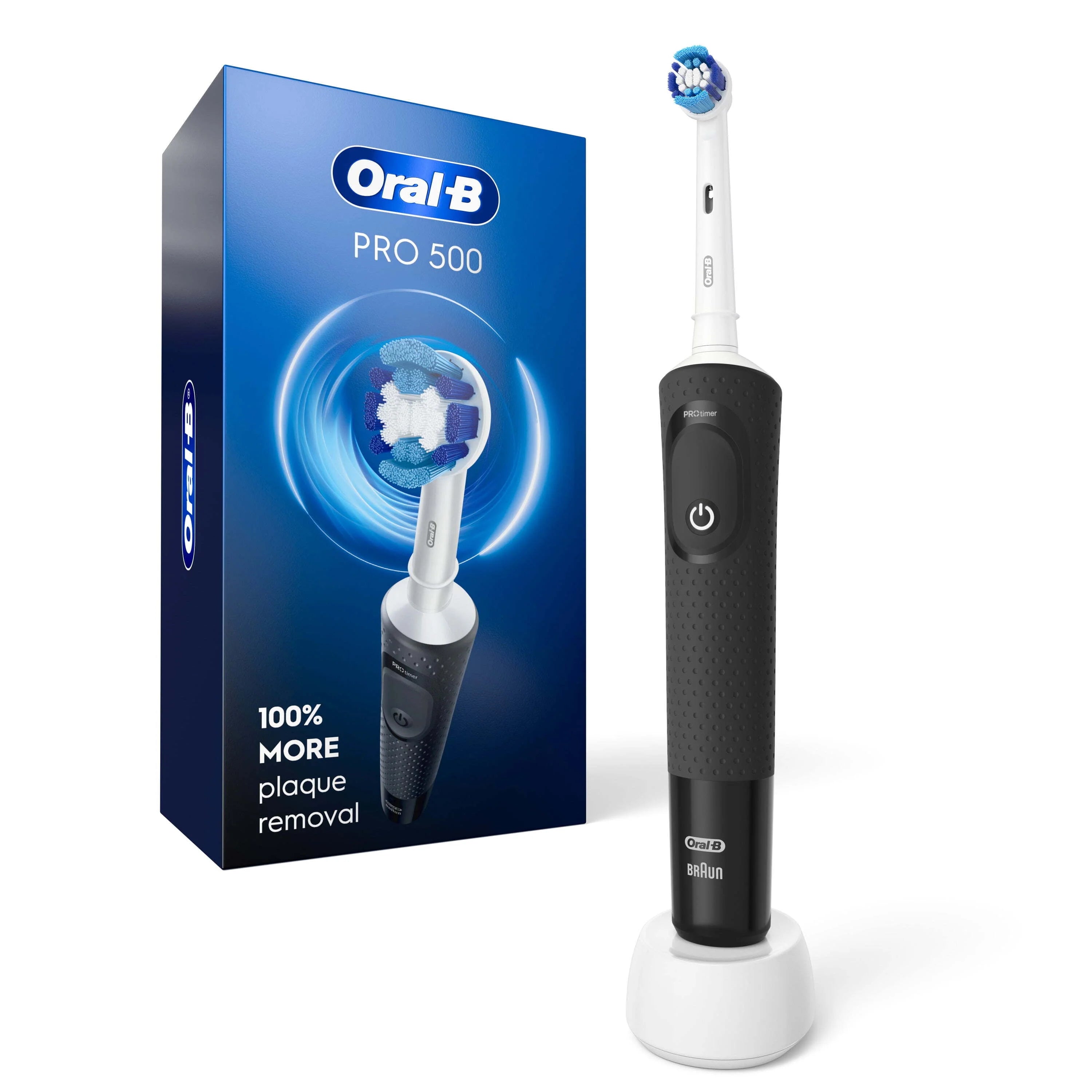 Oral-B Pro 500 Electric Toothbrush with (1) Brush Head, Rechargeable, Black, Adults and Children 3+