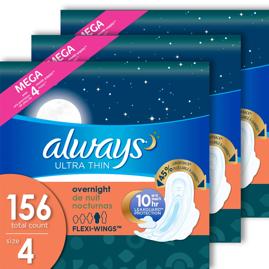 Always Ultra Thin Overnight Pads with Wings Size 4, 36 Count L6469