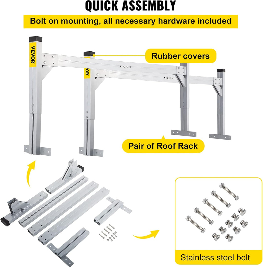 VEVOR Universal Roof Ladder Rack for Vans, 2 Bars Adjustable Aluminum, 330 LBS Capacity J68281