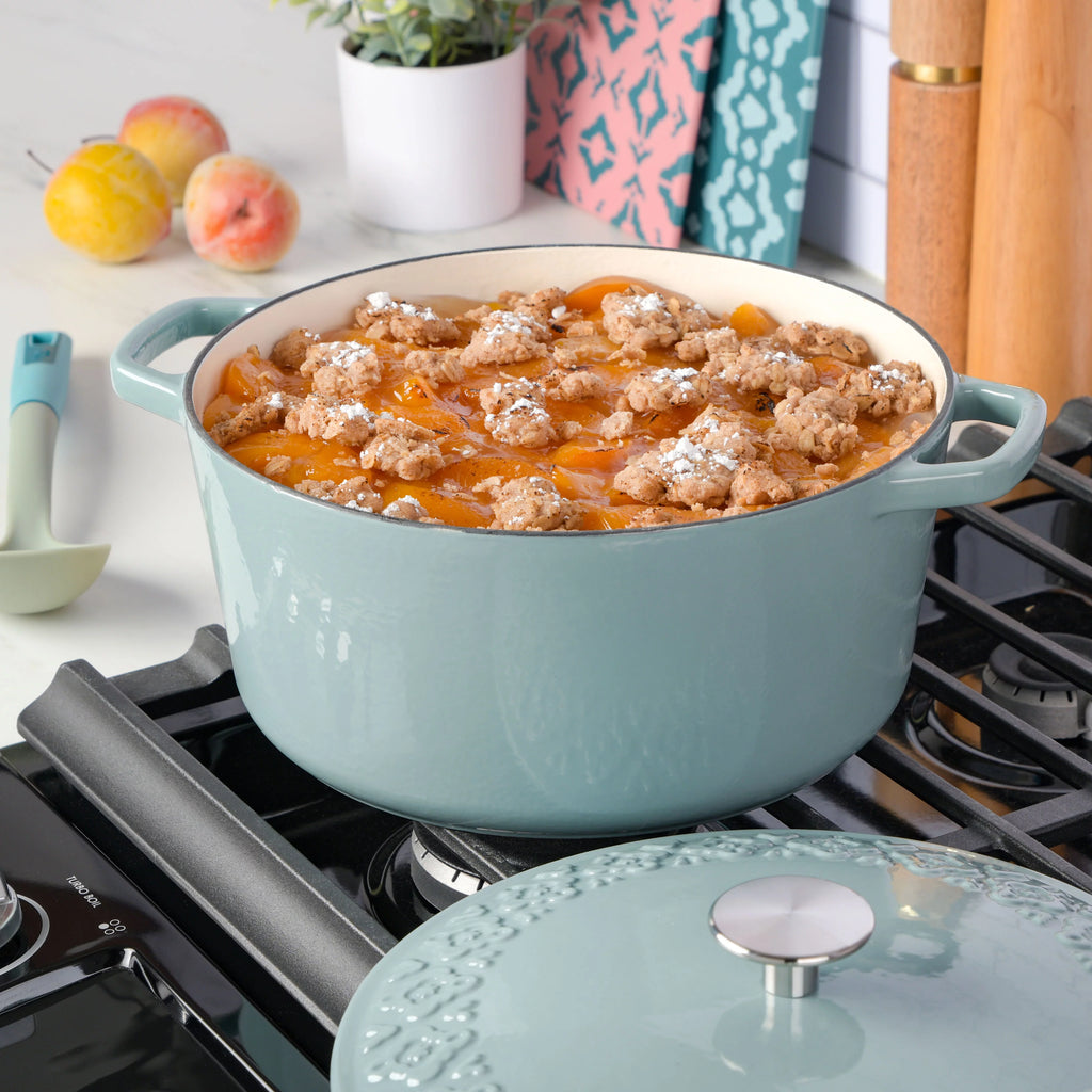 Spice by Tia Mowry Savory Saffron 6-Quart Cast Iron Dutch Oven, Aqua Blue K348
