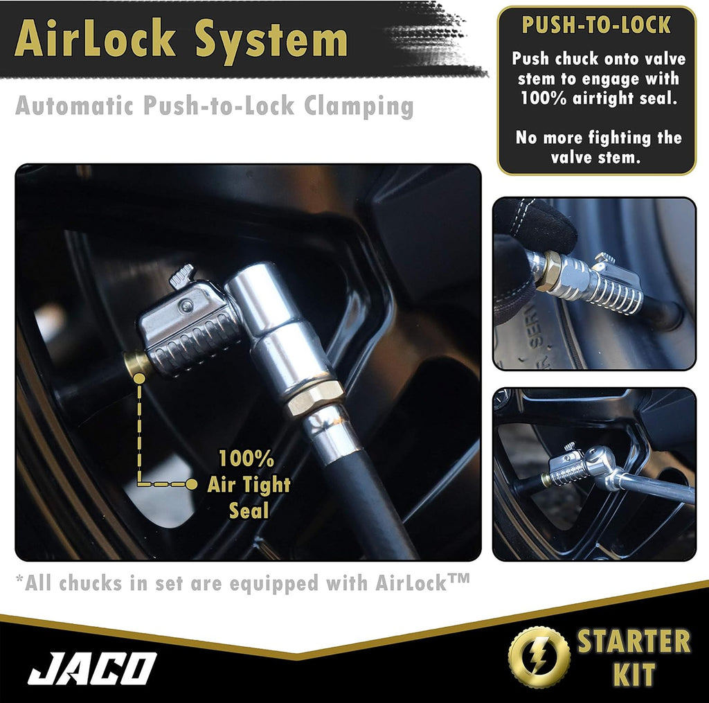 JACO Lightning Tire Air Chuck Kit (Set of 7) | Open Flow, 1/4" F-NPT L872832
