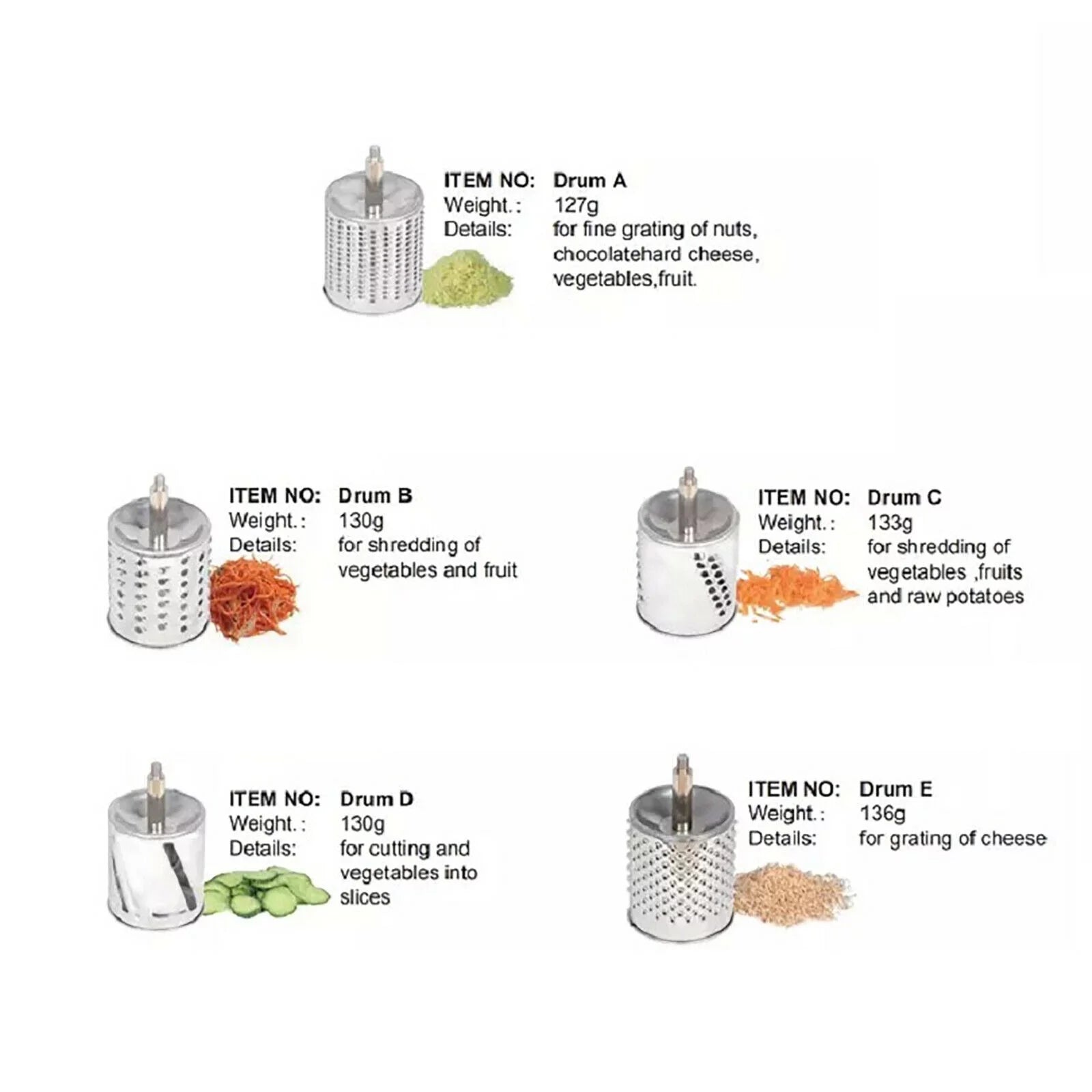 Stainless Steel Rotary Food Grater with 5 Blades O751