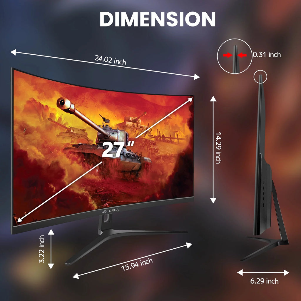 CRUA 27" 165Hz Curved Gaming Monitor FHD 1080P FreeSync 1800R J194430