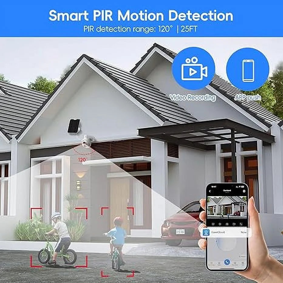 Solar Security Wifi Camera Outdoor, 4MP HD Color Night Vision, Wireless Battery, PIR Detection, IP66 Waterproof P48856