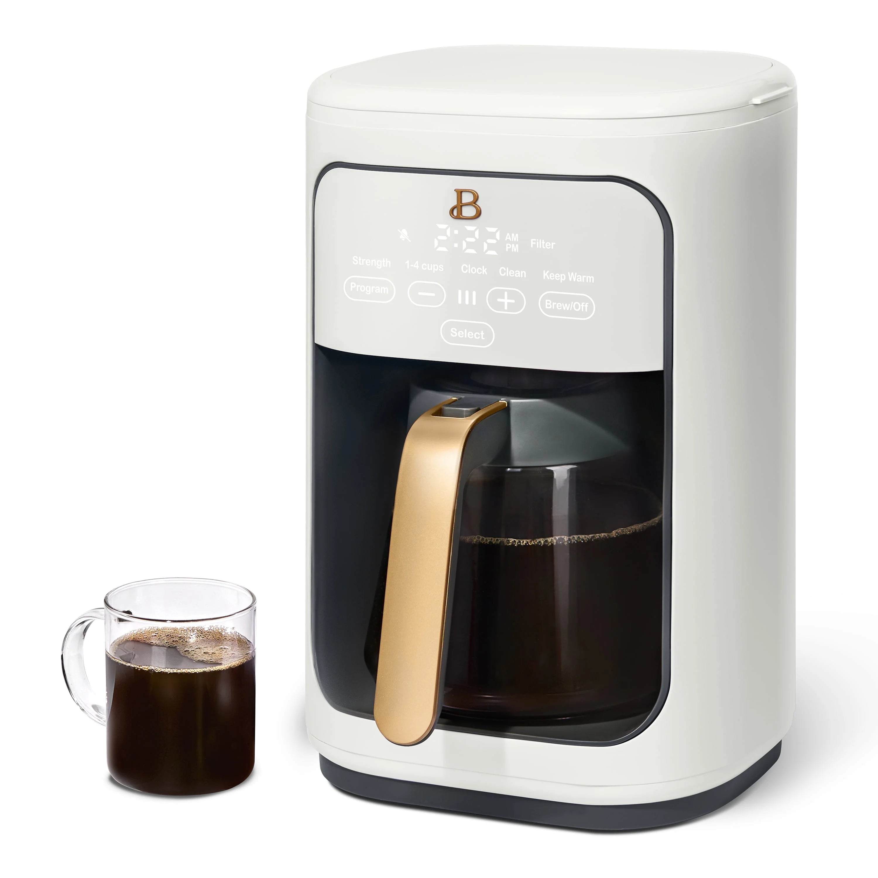 Beautiful 14-Cup Programmable Drip Coffee Maker with Touch Display, White Icing by Drew Barrymore F83994