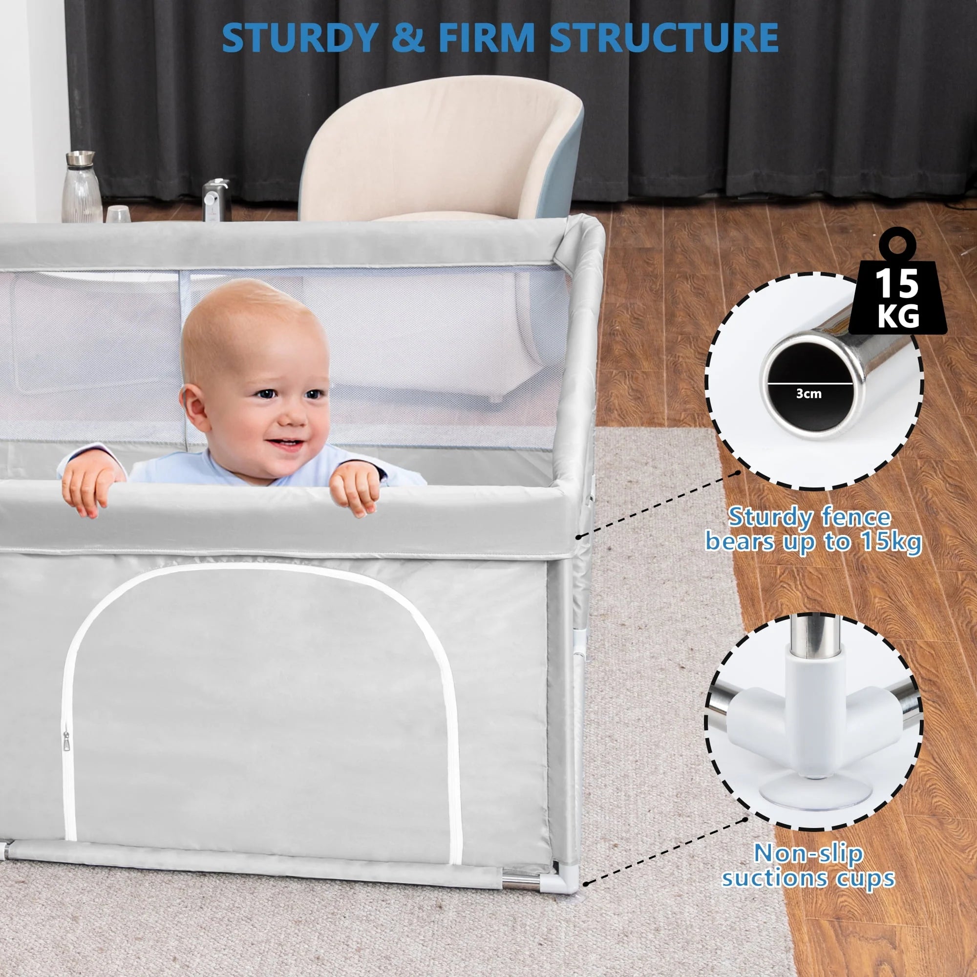 TEAYINGDE Baby Playpen Large Play Yard for Toddlers, 47x47 Gray P238