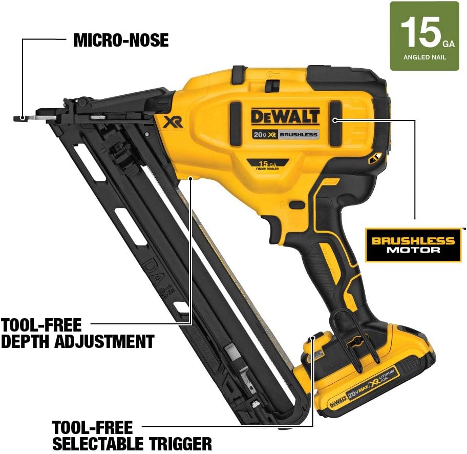 DEWALT DCN650D1 20V MAX XR 15 GA Cordless Angled Finish Nailer Kit S63224