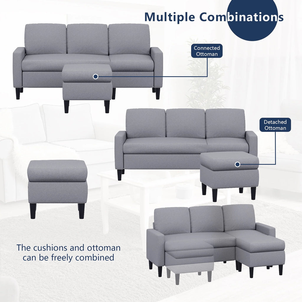 Walsunny Convertible Sectional Sofa Couch, L-Shaped with Reversible Chaise, Grayish Black A704