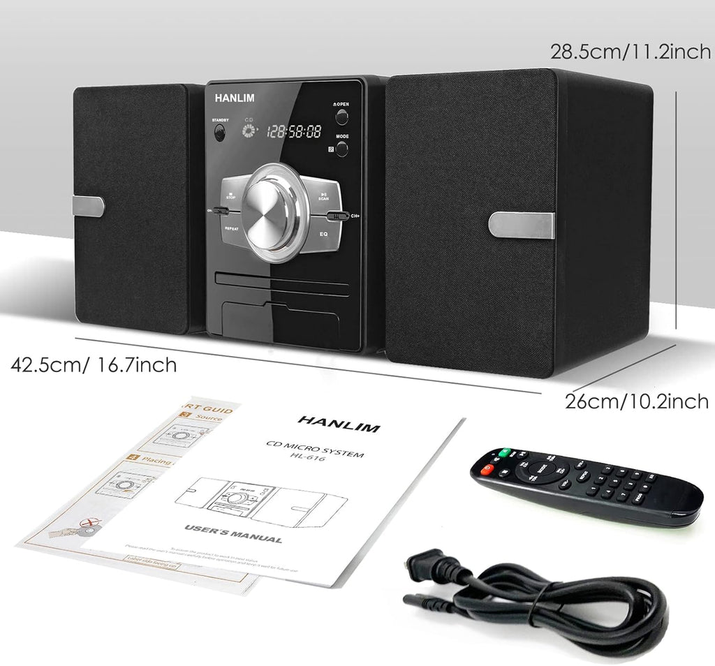 Stereo System CD Player with FM Radio, Bluetooth, USB and Remote Control T2578