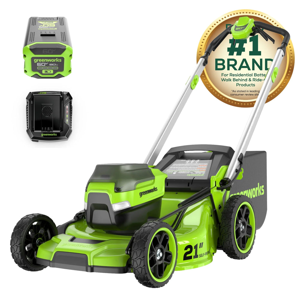 Greenworks 60V 21" Self Propelled Lawn Mower with 8.0 Ah Battery & Charger Q225175
