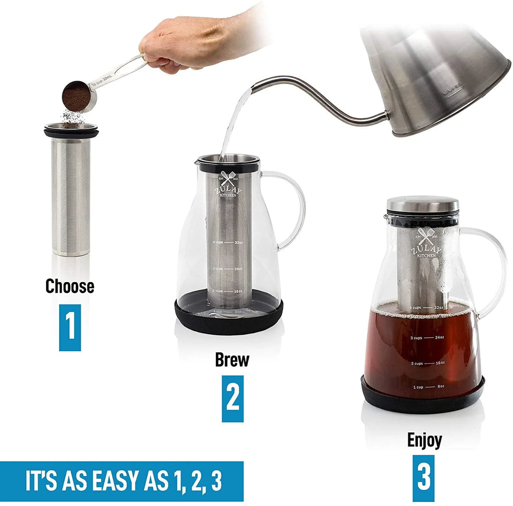 Zulay Kitchen 1 Gallon Cold Brew Coffee Maker with Glass Pitcher and Steel Filter S311521