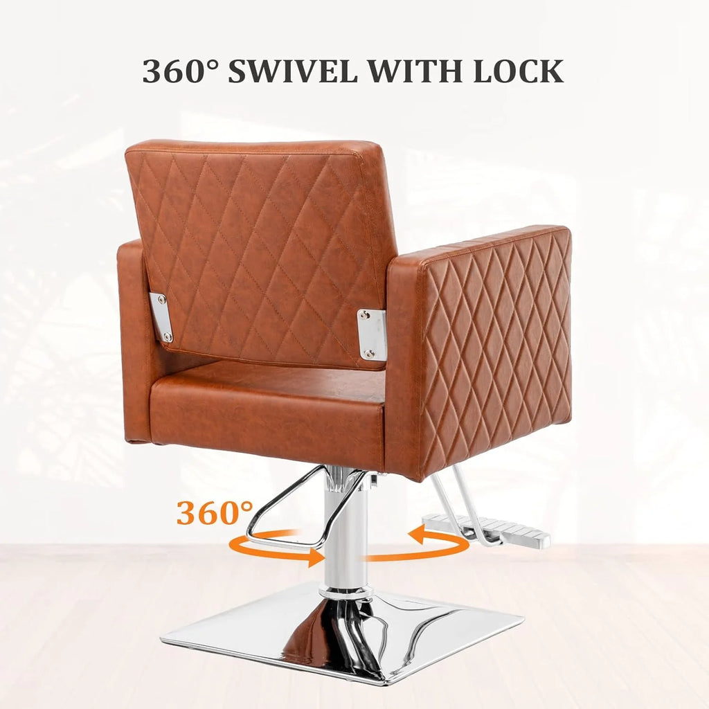 Salon Chair for Hair Stylist, Hydraulic Barber Chair with Aluminium Footrest, Brown M2726