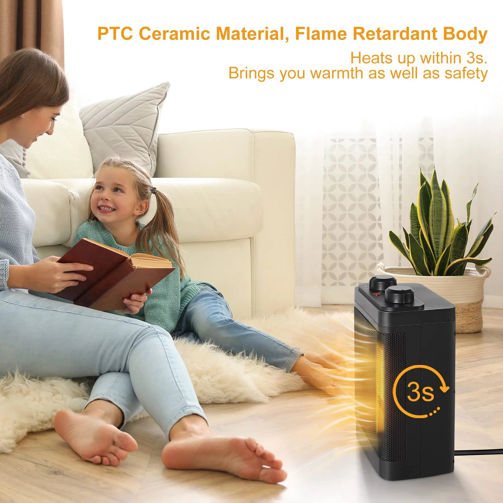 Portable Electric Space Heater 1500-Watt Ceramic Oscillating for Indoor Use T1914