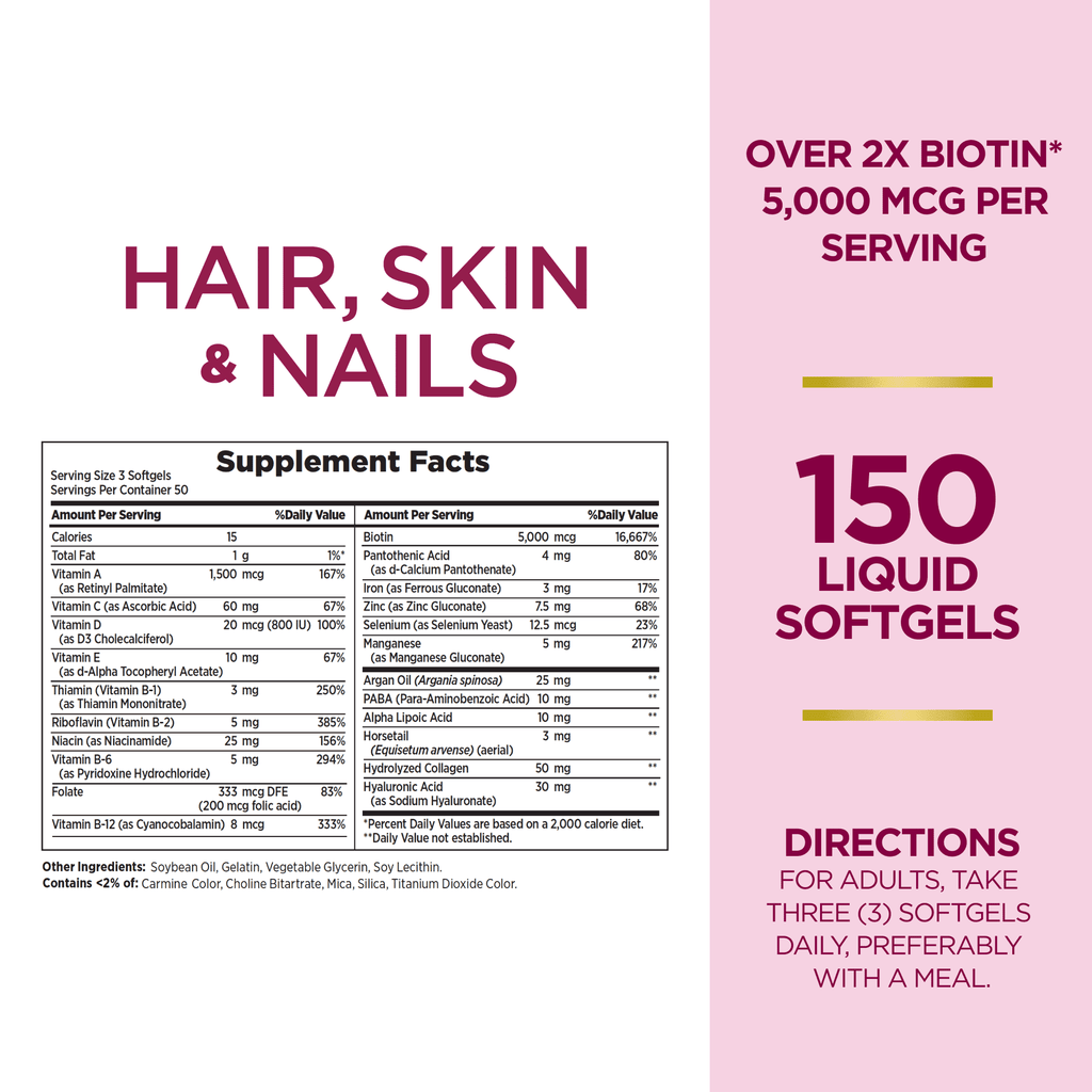 Nature's Bounty Advanced Hair Skin & Nail Biotin Softgels, 150 Count E9676