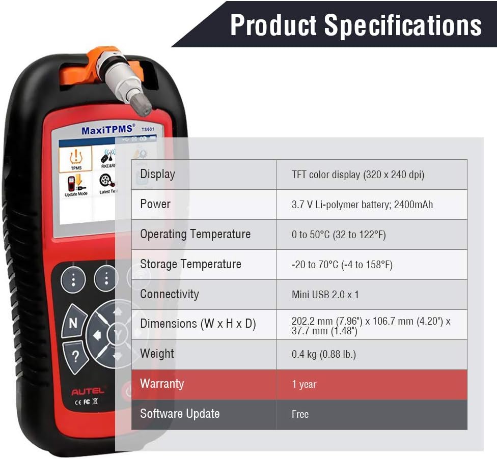 Autel MaxiTPMS TS601 Wireless TPMS Relearn Tool with OBDII Code Reader X39919