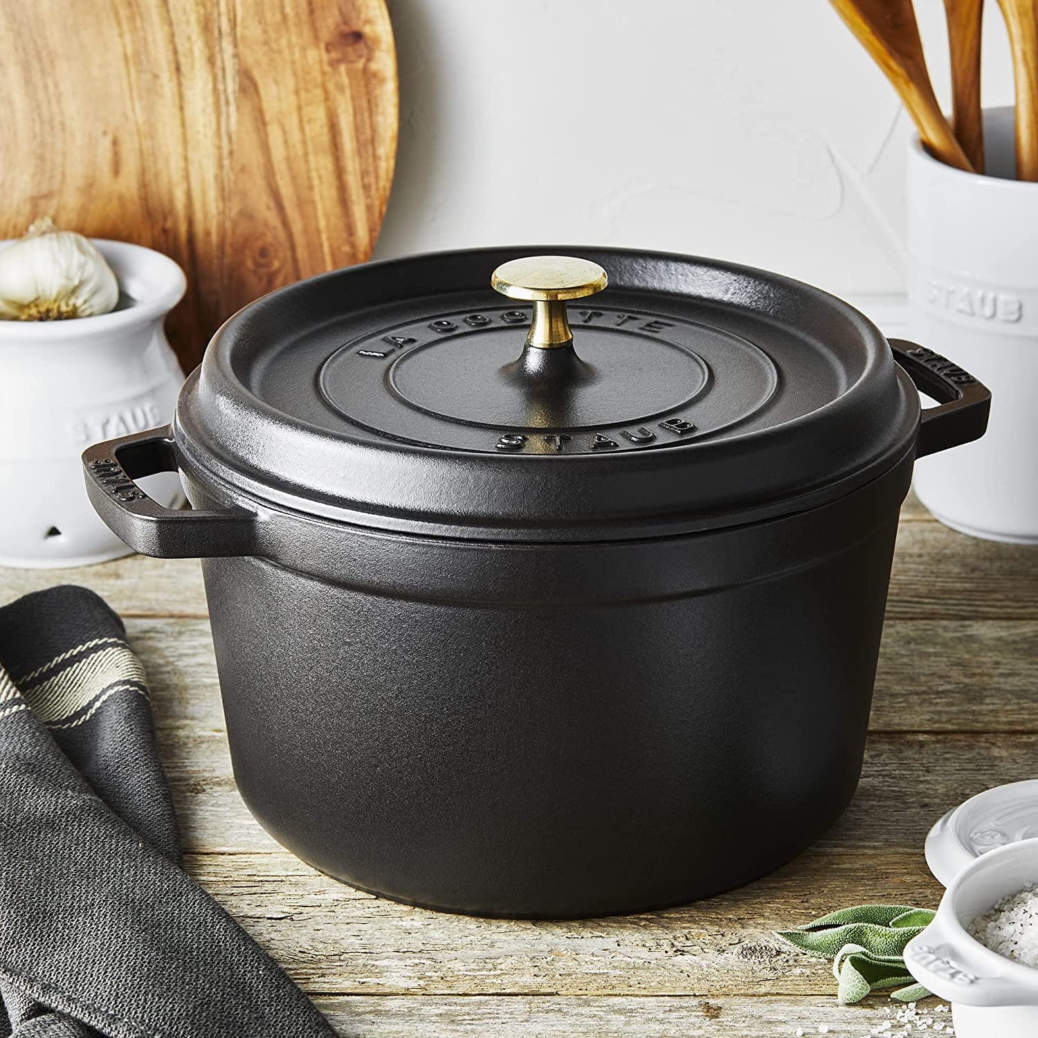 Matte Black Cast Iron Dutch Oven 5-qt Tall Cocotte Made in France S79006
