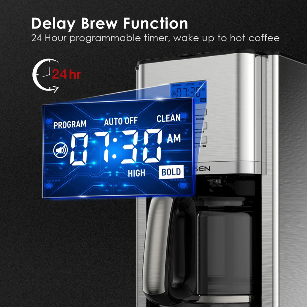 AIRMSEN Stainless Steel 12 Cup Programmable Drip Coffee Maker J74716