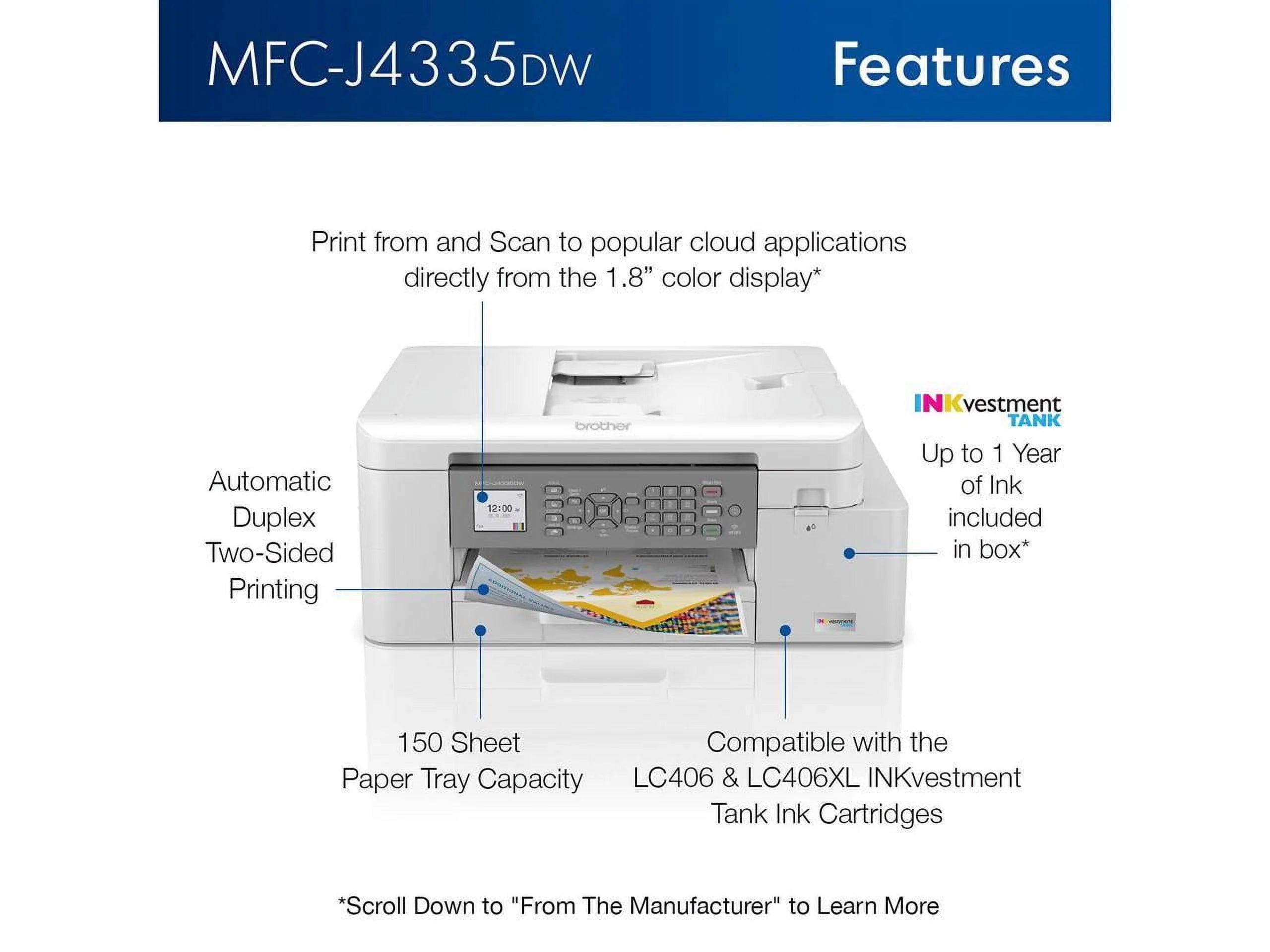 Brother MFC-J4335DW All-in-One Color Inkjet Printer with Duplex and Wireless Printing N3754