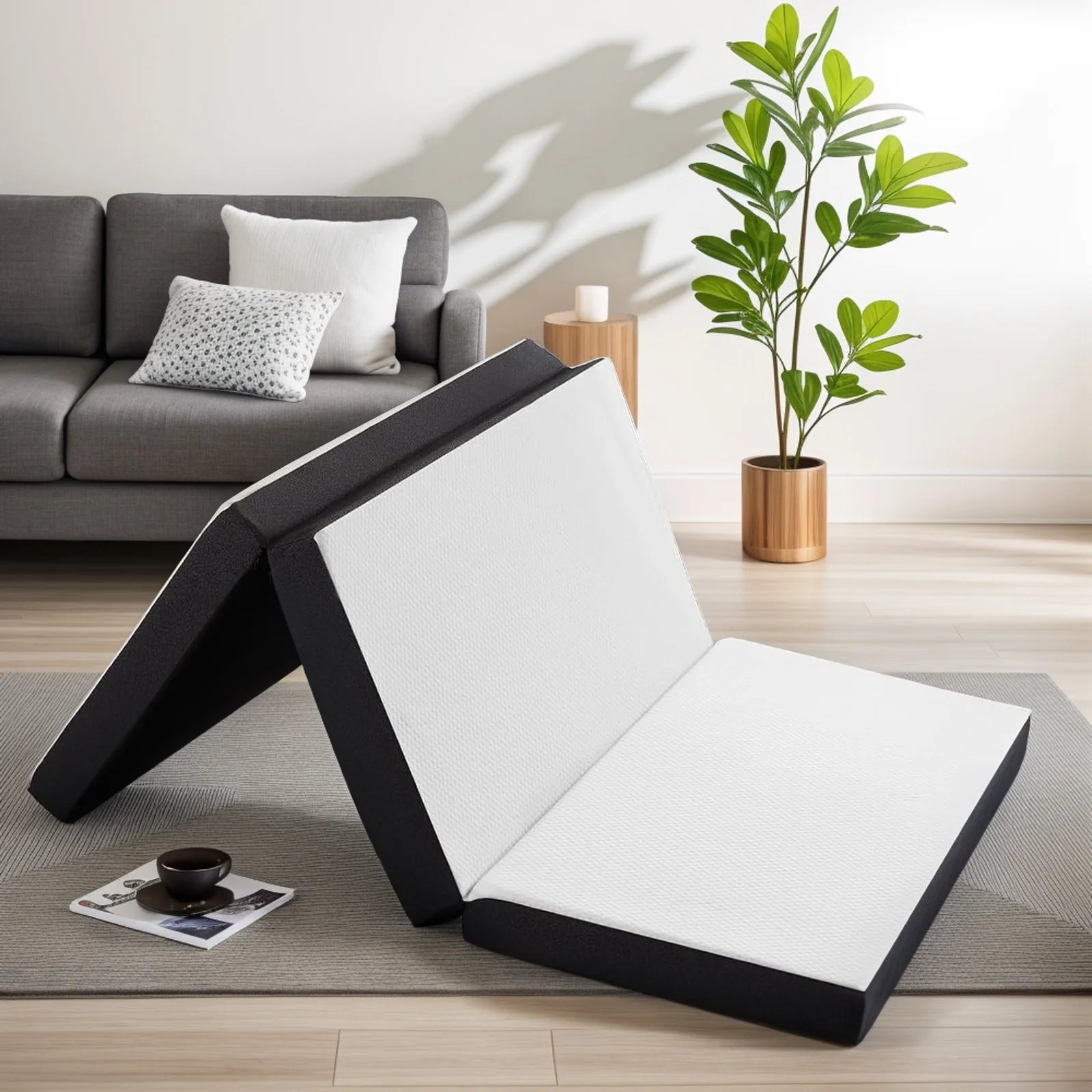 Smiaoer 4 inches Folding Twin Size Memory Foam Mattress with Cover,Tri-fold Portable Mattress Topper for Guest Bed,Camping