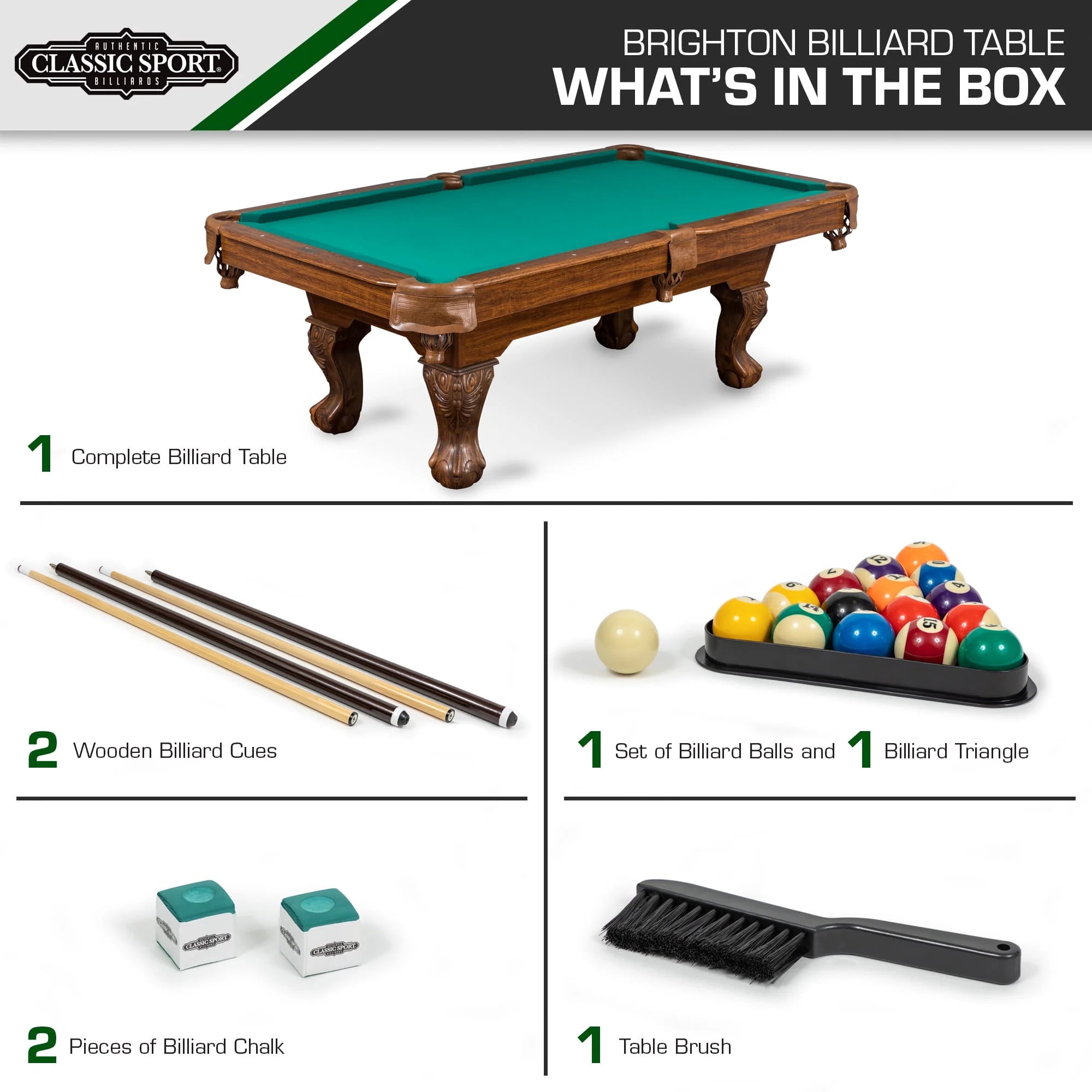 Classic Sports Brighton 87 Billiard Pool Table, Tan G11980
