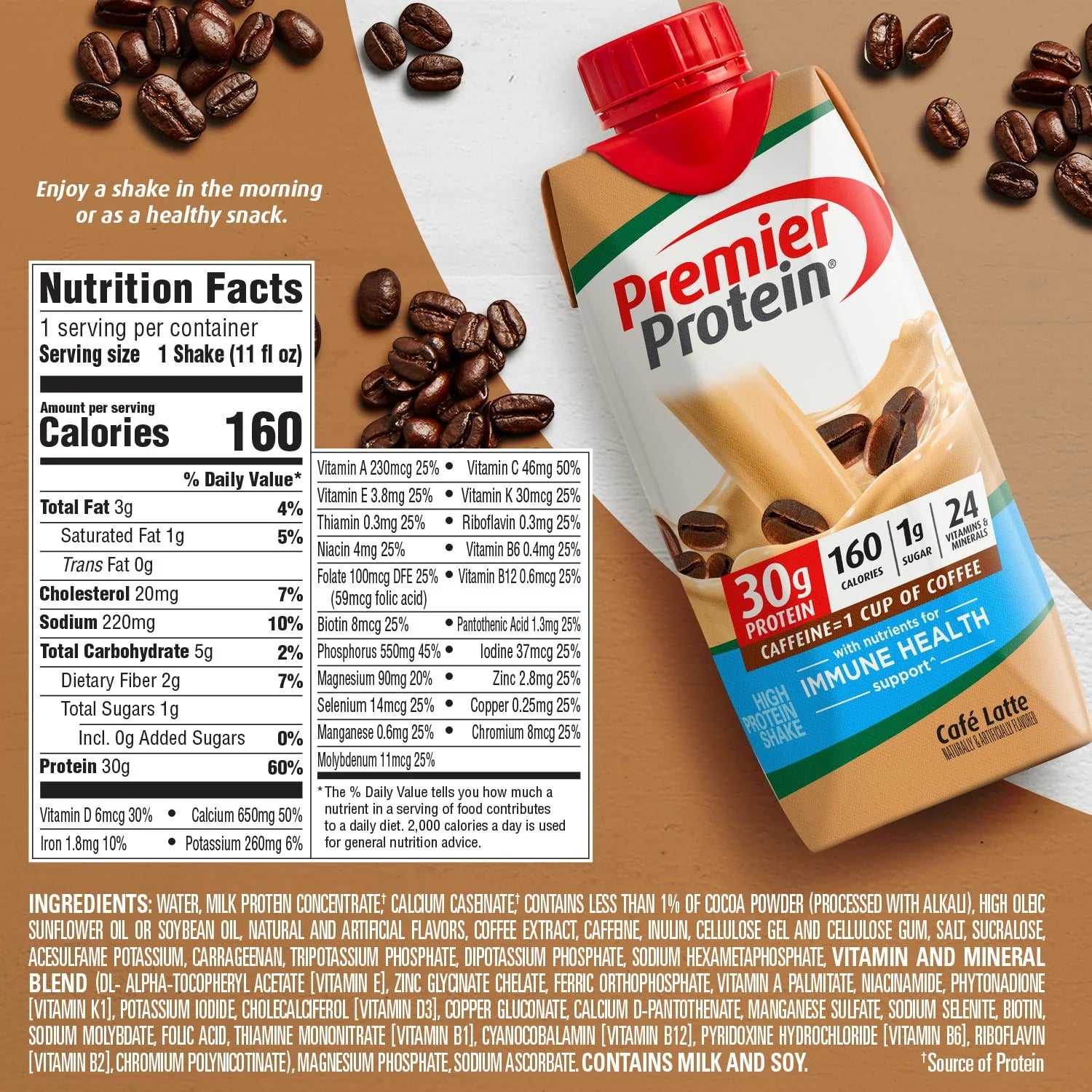 Premier Protein Café Latte Shake, 30g Protein, 11 fl oz, 4 Ct E207
