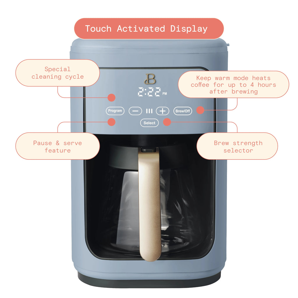 Beautiful 14-Cup Programmable Drip Coffee Maker with Touch Display, White Icing by Drew Barrymore F83994