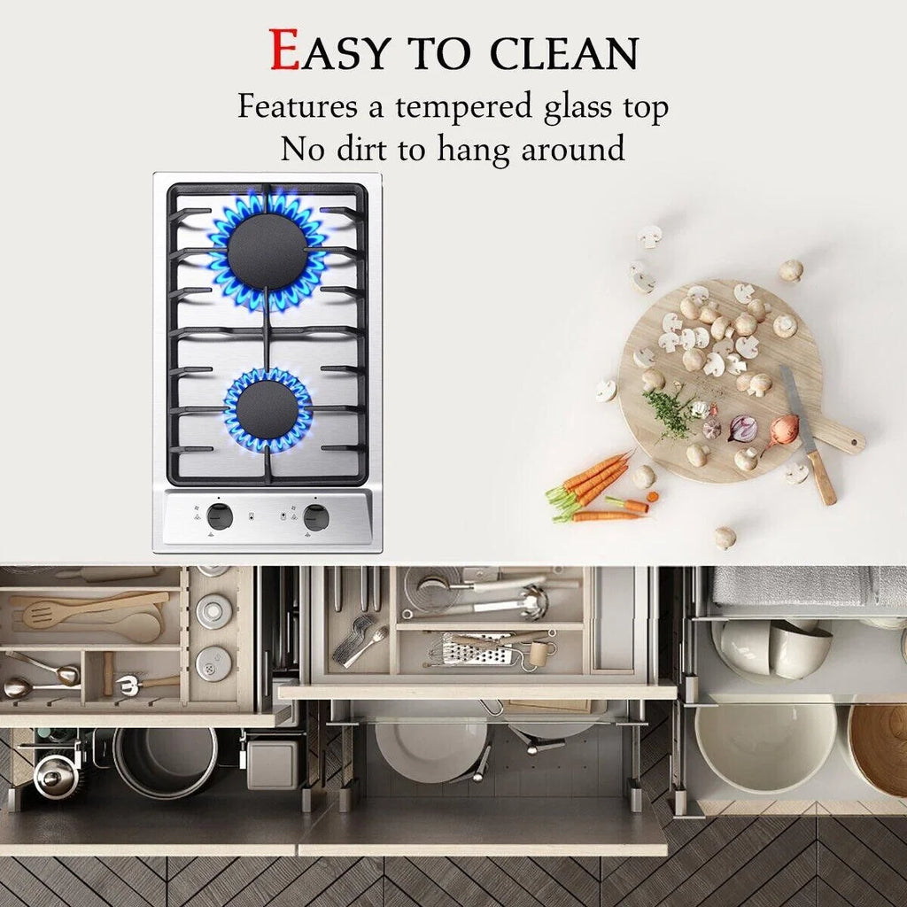 12 inch 2-Burner Stainless Steel Gas Cooktop NG/LPG Convertible W830893