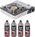 CHEF MASTER 90011 Portable Butane Stove | 10,000 BTU Outlet | Camp Kitchen Equipment | Emergency Stove | Hurricane Stove | Single Burner Camp Stove | Camping Cooking Stove + 4 Fuel Canisters Pack of 2