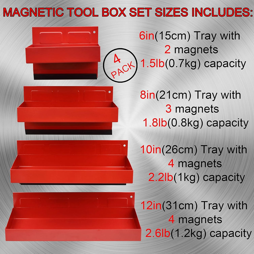 Magnetic Shelf 4-Pcs Set Red Magnetic Tool Trays Metal Tool Box K1689