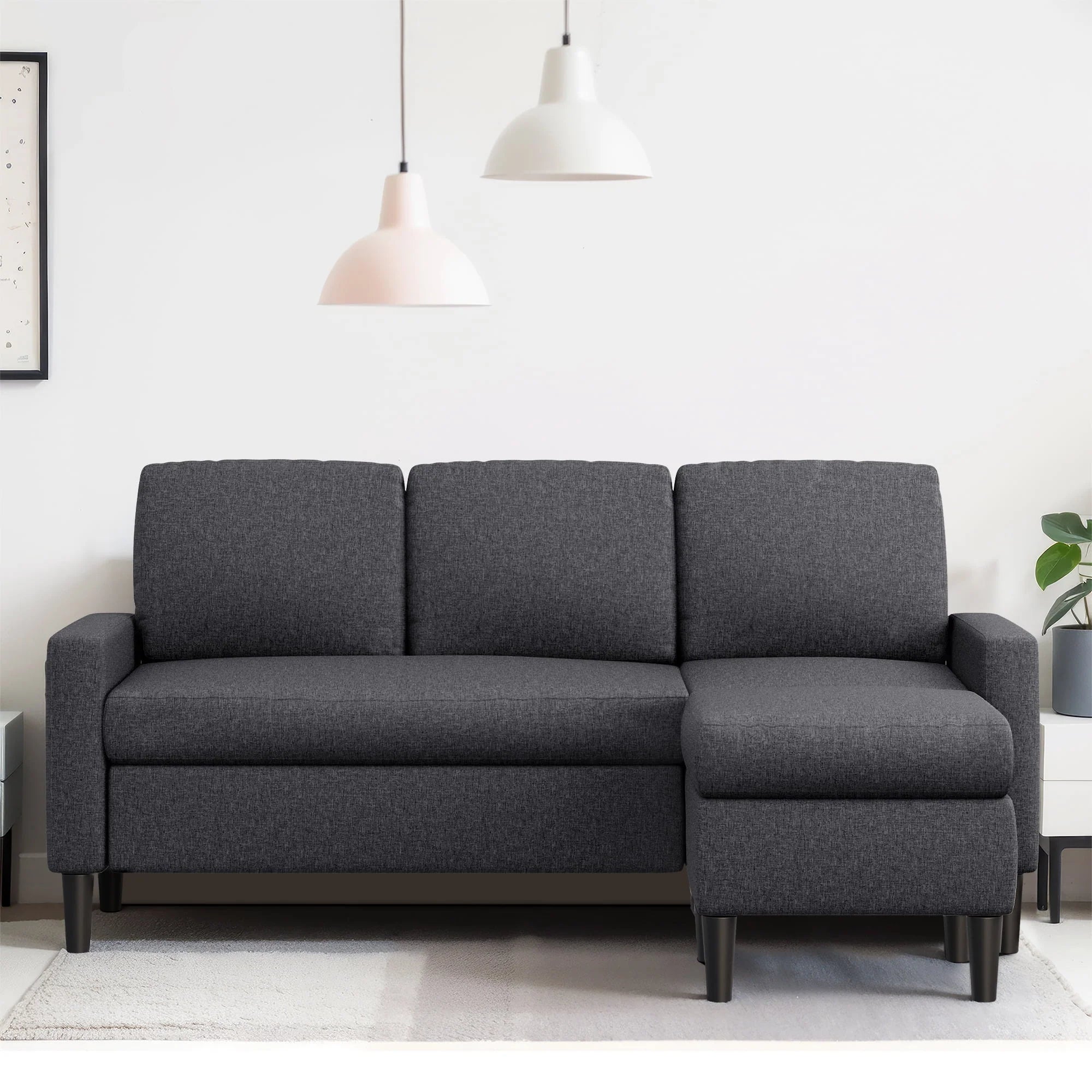 Walsunny Convertible Sectional Sofa Couch, L-Shaped with Reversible Chaise, Grayish Black A704
