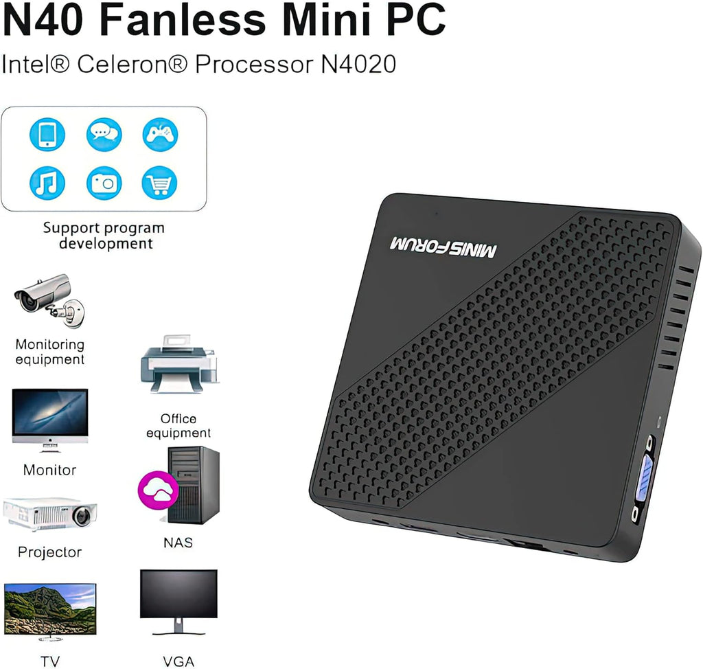 MINISFORUM N40 Fanless Mini PC 4GB RAM 64GB eMMC Celeron N4020 A15391