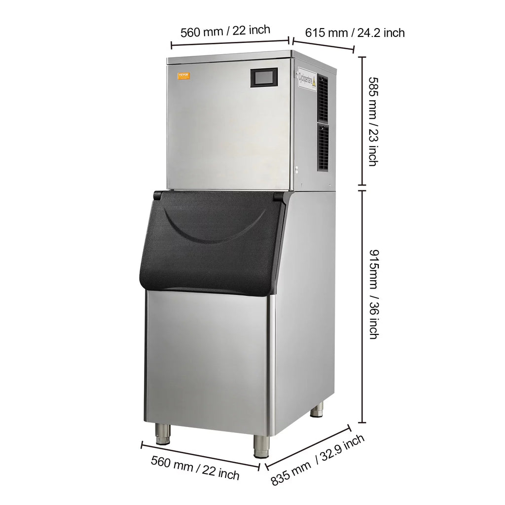 BENTISM Commercial Ice Maker 400lbs/24H with 330LBS Storage Bin G640
