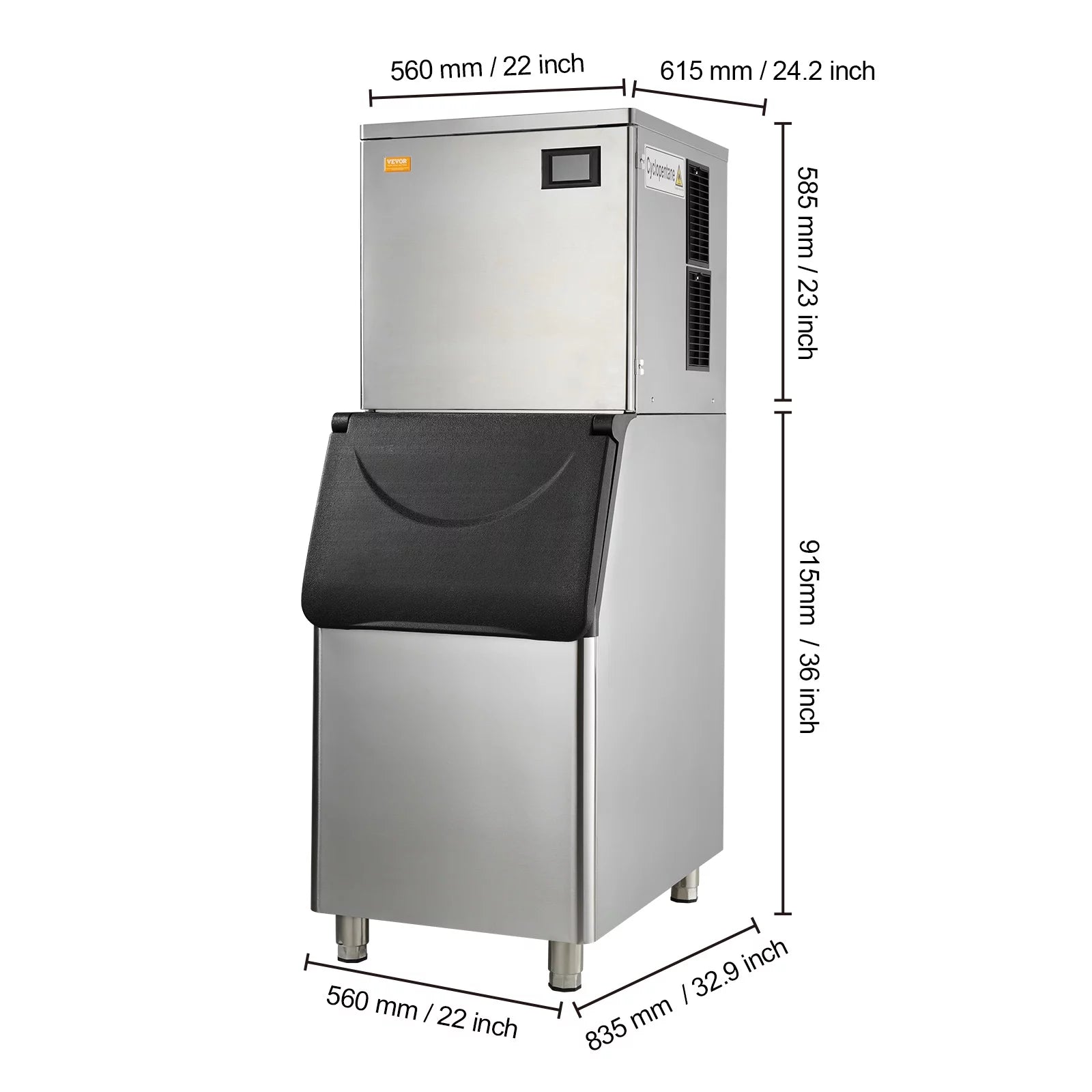 BENTISM Commercial Ice Maker 400lbs/24H with 330LBS Storage Bin G640