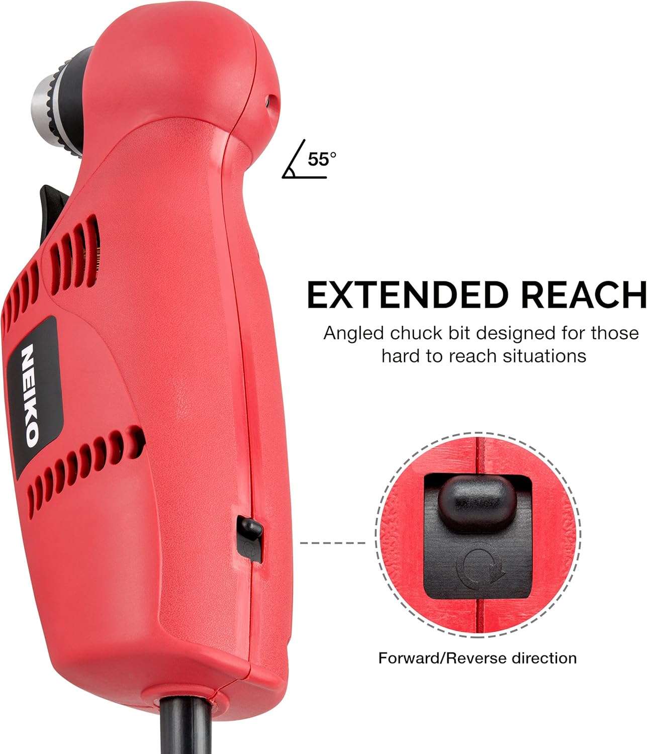 NEIKO 10529A 3/8" Close Quarter Angle Power Drill, Variable Speed, 120V, Pack of 2 W4978