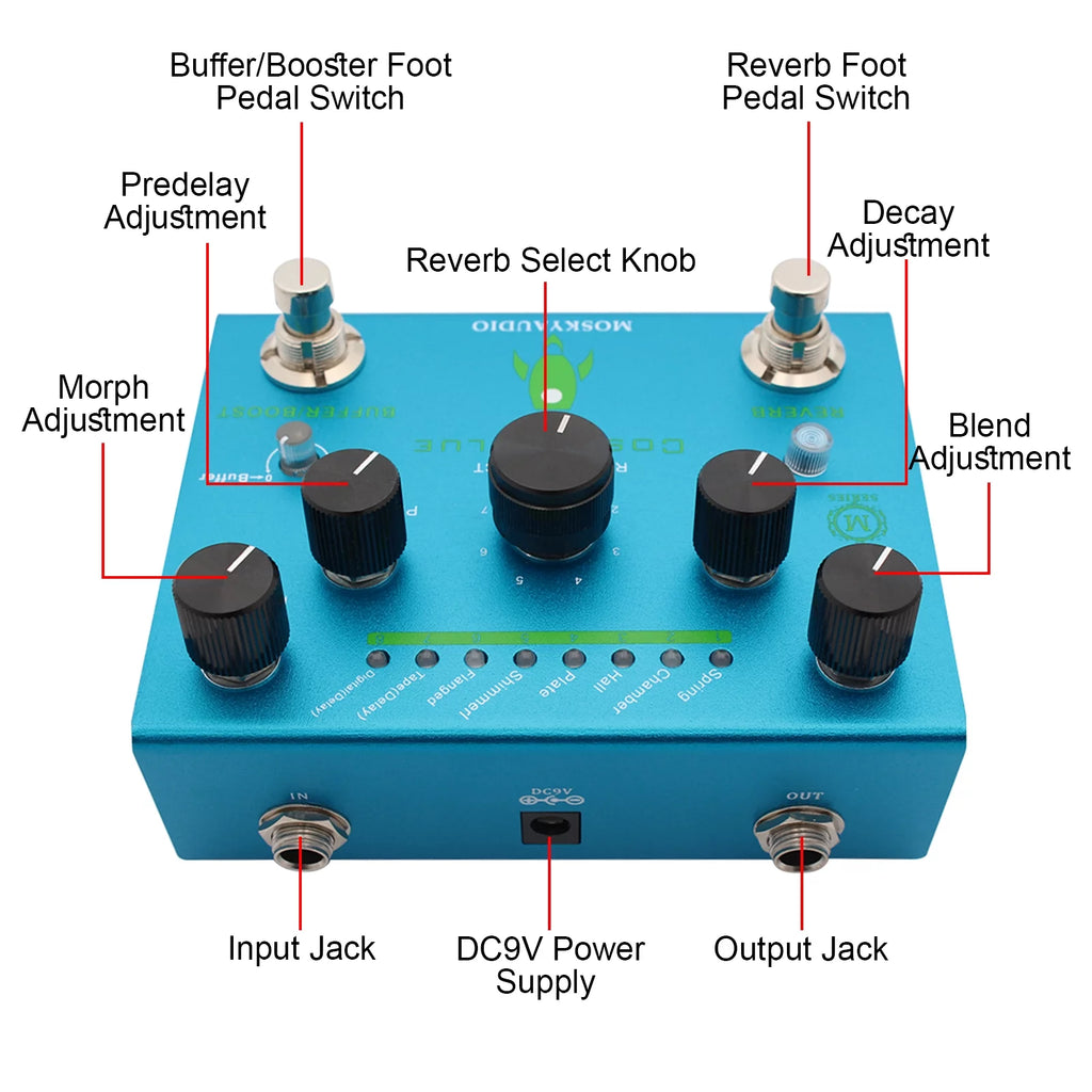 MOSKYAudio Guitar Effect Pedal Digital Reverb with 8-Mode Selection, COSMIC BLUE L67231