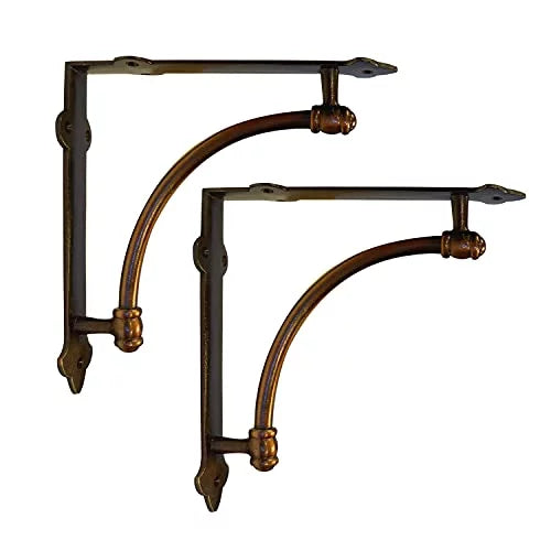 NACH Farmhouse Industrial Shelf Brackets - Rustic Shelf Bracket - Cast Iron Wall Brackets for Indoor/Outdoor Use - Large 9.6 x 1.7 x 9.6 Inch (Copper - 2 Pack) (AD-90-064CP)