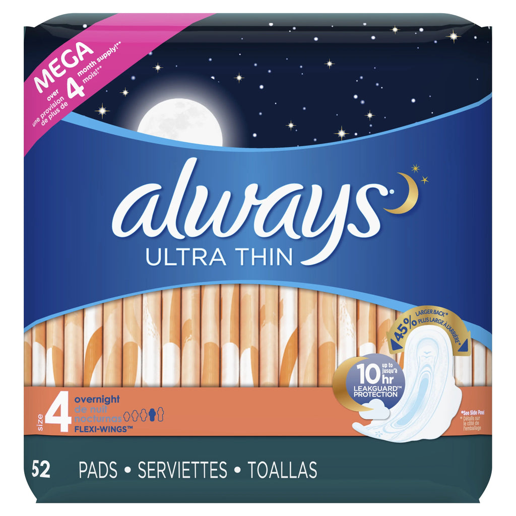 Always Ultra Thin Overnight Pads with Wings Size 4, 36 Count L6469