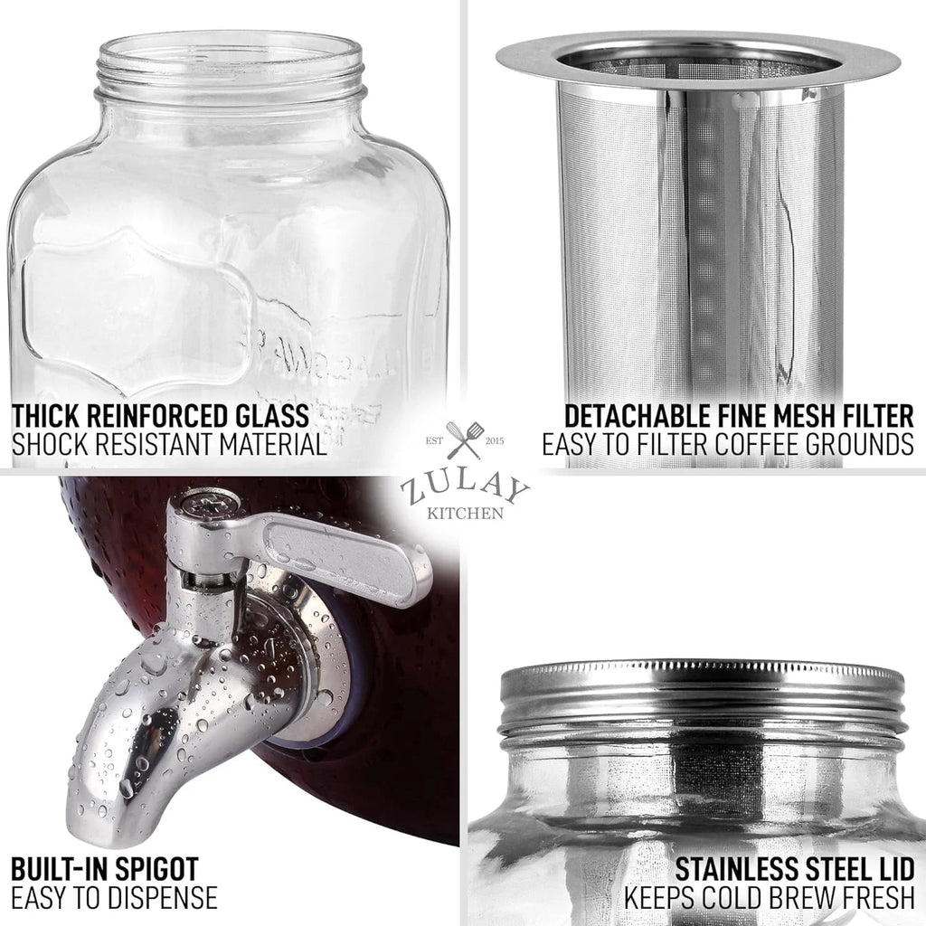 Zulay Kitchen 1 Gallon Cold Brew Coffee Maker with Glass Pitcher and Steel Filter S311521