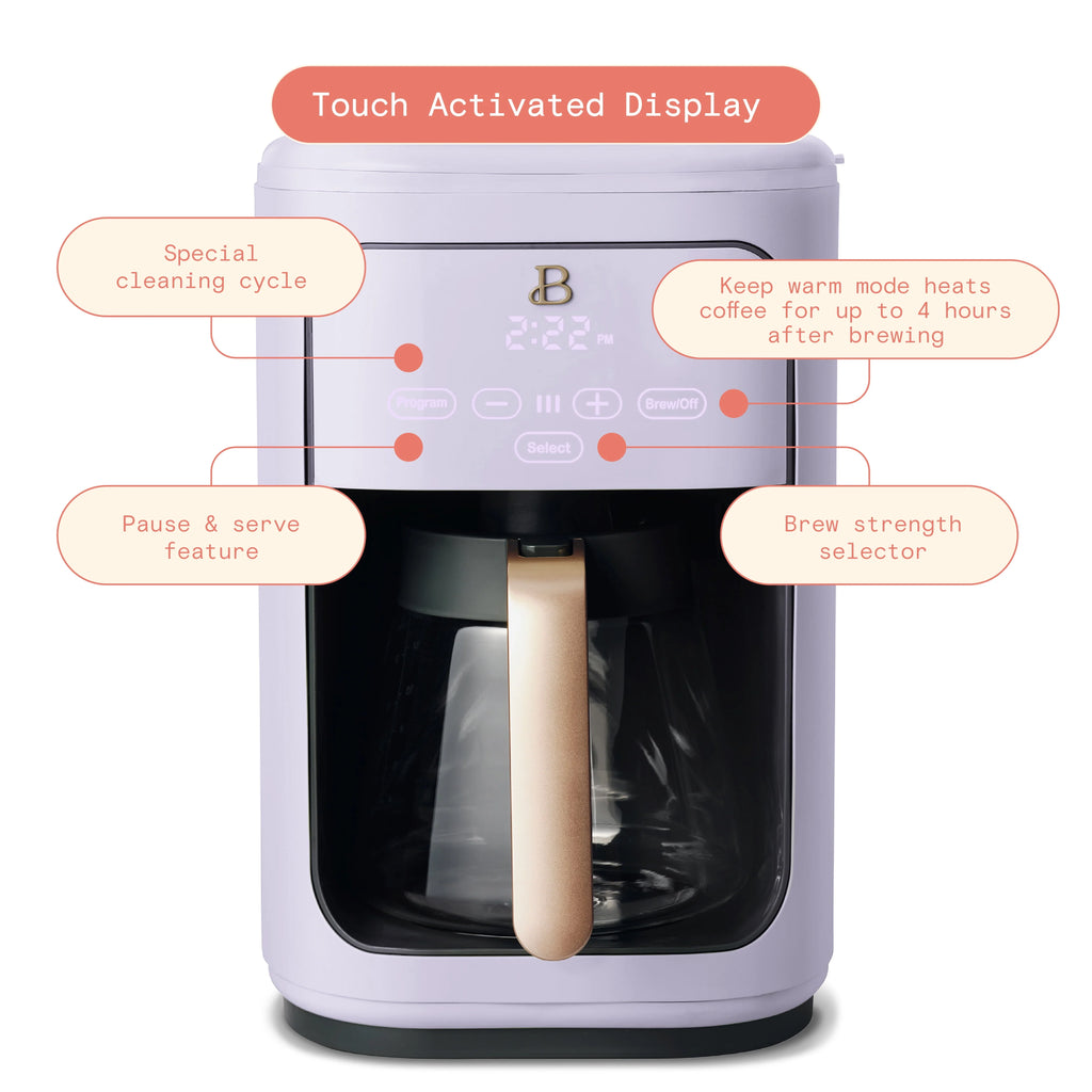 Beautiful 14-Cup Programmable Drip Coffee Maker with Touch Display, White Icing by Drew Barrymore F83994