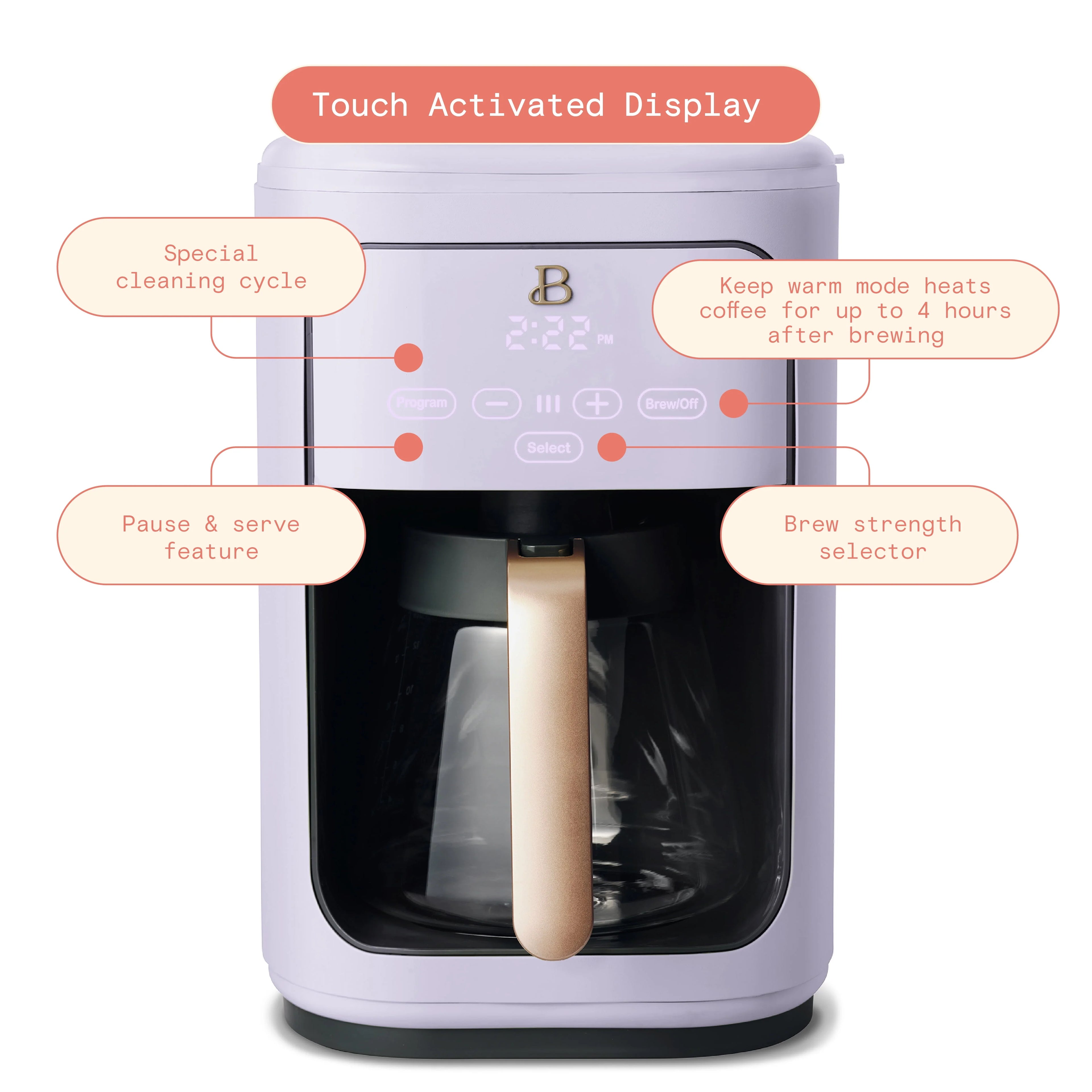 Beautiful 14-Cup Programmable Drip Coffee Maker with Touch Display, White Icing by Drew Barrymore F83994