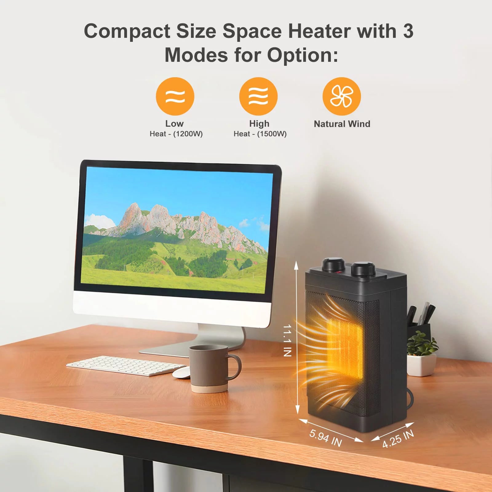 Portable Electric Space Heater 1500-Watt Ceramic Oscillating for Indoor Use T1914
