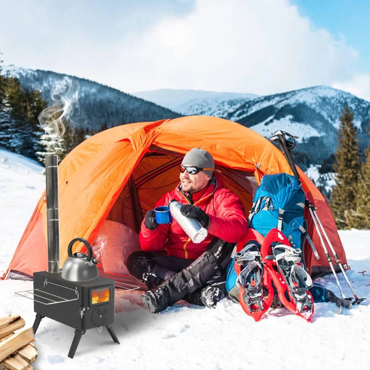 ENSTVER Camping Wood Stove for Tent, Portable Outdoor Cooking and Heating Z146387